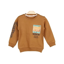 İrem Çocuk Giyim Erkek Çocuk Great Yazı Desenli Kolu Yazılı Şardonlu Kahverengi Sweatshirt Kahverengi