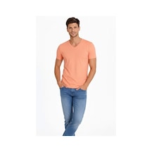Modi Green Erkek Toz Pembe V Yaka Slim Fit Dar Kesim Likralı Günlük Basic Bo