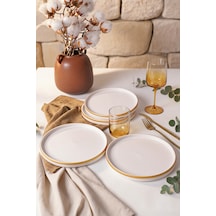 Keramika Mat Beyaz Gold Fileli Stackable Pasta Tabağı 21 Cm 4 Adet