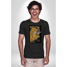 Zenitsu Agatsuma Anime Unisex Unisex Siyah Organik Baskılı T-shirt Penye Yüksek Kalite Siyah
