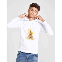 Tshirthane Watercolor Eiffel Tower Baskılı Unisex Çocuk Kapüşonlu Sweatshirt Beyaz
