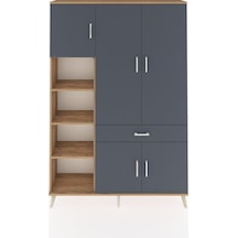 Arges Dolap 8 Raflı Tek Çekmeceli 5 Kapaklı 132x30x195 Çam-antrasit/antrasit Antrasıt/antrasıt