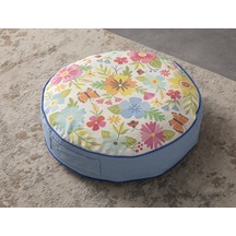 Renkli Çiçek Desenli Yuvarlak Dekoratif Yer Minderi Taşınabilir P