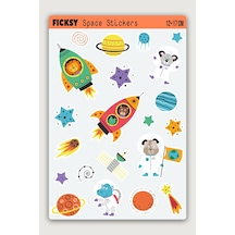 Sevimli Kozmik Hayvanlar Sticker Seti - 21 Adet Uzay, Gezegen, Astronot, Yıldız Etiket Çıkartma Diğer