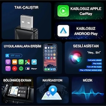 Kablosuz Carplay & Android Auto Adaptörü - Apple Ve Android Cihazlar İçin Evrensel Wireless Carplay Çevirici Lisinya