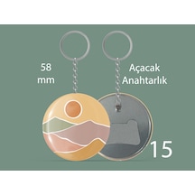 58 Mm Buton Açacaklı Anahtarlık Yuvarlak Baskılı Anahtarlık Günbatımı Manzarası Çok Renkli