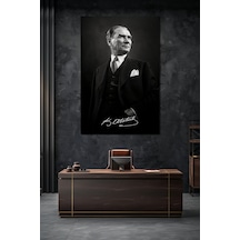 Atatürk İmzalı Siyah Beyaz Cam Tablo Modern Prestij Uv Baskı Duvar Dekoru