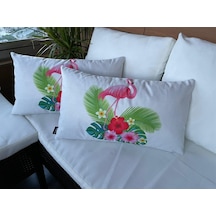 Çift Taraflı Flamingo Desenli Dekoratif 2'Li Yastık Kılıfı Seti 3
