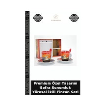 Premium Özel Tasarım Sofra Sunumluk Yöresel İkili Fincan Seti Çok Renkli