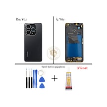 Infinix Hot 40i Siyah Uyumlu Orta Kasa + Yapıştırıcı Ve Vida Seti Full Kasa Kapak Gövde Housing Diğer