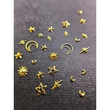 Charm Gökyüzü Mix Altın - Ay Yıldız 3d Nail Art Tırnak Süsü Seti