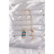 316l Çelik Gold Renk Mavi Mineli Güneş Model Tarot Kolye - Lisinya