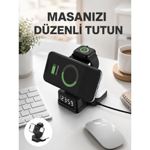 Kablosuz Şarjlı Dijital Masa Saati - 3 Parlaklık Seviyeli Led, Hızlı Şarj Yeni Nesil Diğer 38191595