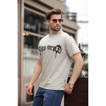Madmext Boyalı Gri Baskılı %100 Pamuk Erkek T-shirt E7141 Boyalı Gri