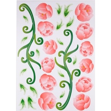 Sıa Duvar Süsü (Sticker)Pembe Güllü Şeffaf Filmli Pvc