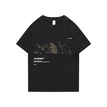 Flood Of Style Erkek Siyahı Kedi Baskılı Oversize Bisiklet Yaka Tshirt Siyah