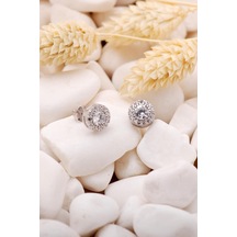 Elmas Montürlü Rodyumlu Gümüş Küpe 5571