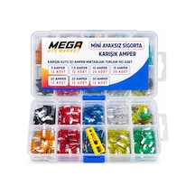 Mega Oto Market 100 Lü Mini Ayaksız Bıçak Sigorta Seti 5a 30a Karışık Amper Bölmeli Kutu