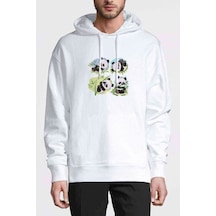 Panda Baskılı Beyaz Erkek Örme Kapşonlu Sweatshirt (531042815)