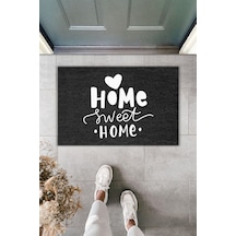 Rugmood Modern Dijital Baskı Paspas - Kalp Home Sweet Home - Kapı Önü Paspası 70x45cm Siyah