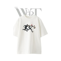 Thewert Banksy Polis Hirsiz Tasarım Baskılı Ünisex Beyaz Oversize T-shirt