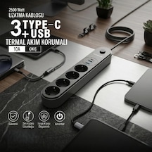 Diğer Termal Akım Korumalı 4 Prizli Usb Girişli Uzatma Kablosu