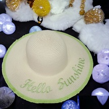 Kadın Hasır Plaj Şapkası Natural Green Sute Bucket Hat Plaj Havuz Bej - Yeşil