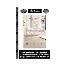 Cep Ekipman Tuş Kablosuz Klavye Bluetooth Katlanabilir Şarjlı Mini Klavye Tk08 Pembe