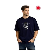 Epic City Baskılı Lacivert Oversize Tişört - %100 Pamuk Lacivert