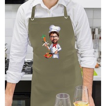 BK Gift Kişiye Özel Erkek Chef Karikatürlü Profesyonel Haki Yeşil