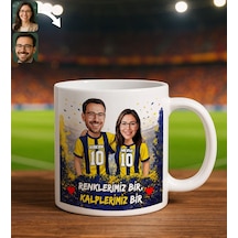 Bk Gift Kişiye Özel İsimli Sarı-lacivert Sevgili Karikatürlü Beyaz Kupa Bardak İsim Ve Forma Numaralı Taraftar Kupa, Doğum Günü Hediyesi Kobitmeyenc Çok Renkli
