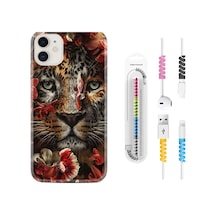 Apple Uyumlu iPhone 11 Kılıf Kablo Koruyuculu Flowers Baby Tiger 1336