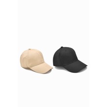 Pamuklu Beyzbol Şapka Cırtlı Flex Cap | Siyah Bej 2li Paket