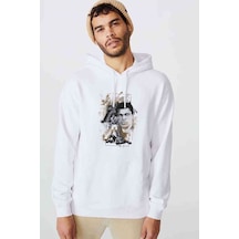 Muhammed Ali Knockout Baskılı Beyaz Erkek Örme Kapşonlu Sweat