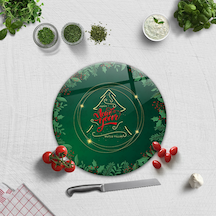 Decorita Cam Kesme Tablası|Happy New Year-Yeşil|Çap32cm