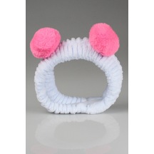 Toyaş Açık Mavi Pembe Ponponlu Peluş Bandana Makyaj Spa Saç Bandı
