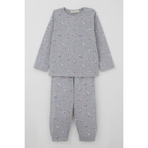 Breeze Kız Bebek Pijama Takımı Renkli Çiçek Desenli 9 Ay-3 Yaş, Gri Melanj Gri Melanj