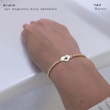 Archin  Yay Burçlarına 14 Ayar Altın Plakalı Kalp Motifli Beyaz Taş Desenli Hediye Bileklik-350burç Yay