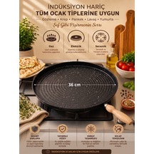 Tektava Granit Kaplama Ahşap Saplı Bazlama&gözleme Tavası 36 Cm Siyah-36 Cm