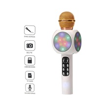 Led Işıkli Şarjlı Kablosuz Karaoke Mikrofon Bluetooth Hoparlör Ses Değiştirme Sd Kart Usb Girişli Beyaz Ws-1816