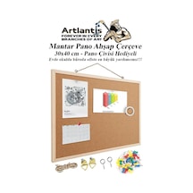 Mantar Pano Ahşap Çerçeve 30x40 Cm 1 Adet Harita Çivisi Hediyeli Duvara Monte Mantar Çerçeve Evde Okulda Büroda Ofiste