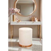 Dekoratif Silindir Sandıklı Varaklı Puf Çok Amaçlı Oturma Ve Yatak Odası Pufu - Krem - 40x34 Cm Krem