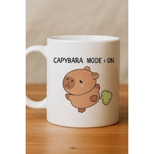 Capybara Mode On Yazılı Komik Tasarım Kupa Model 238 Sevimli Baskılı Seramik Kahve Kupası Çok Renkli