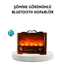 Şömine Efektli Solar Hoparlör Bluetooth 5.3 Radyo Aux Usb Tf Destekli - Lisinya