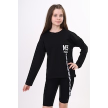 Toontoy Kız Çocuk Cep Üstü Baskılı Sweatshirt Siyah