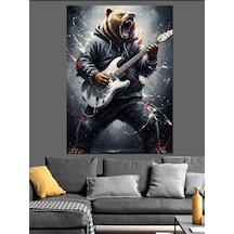 Ahşap Tablo Elektro Gitar Çalan Ayı