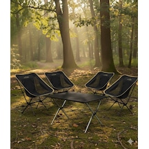 Yek Outdoor 4 Kişilik Kamp Masası Ve Sandalye Seti - Siyah Siyah