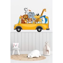 Sevimli Hayvanlar Otobüste Çocuk Odası Duvar Sticker 90x60 Cm