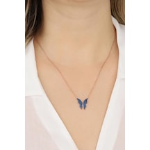 Lacivert Taşlı Gümüş Kelebek Kolye Rose Gold