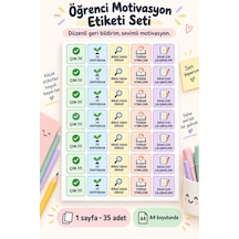 Öğrenci Motivasyon Etiketi Seti 35 Adet 1 Sayfa Çok İyi, İyi Gidiyorsun, Biraz Daha Dikkat, Tekrar Etmelisin Sticker Çok Renkli